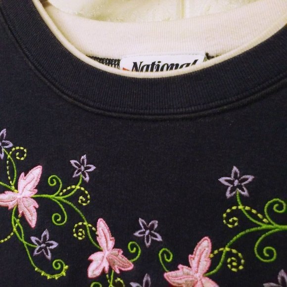 Lot of 2 Vintage Grandma Sweatshirt Novelty Sweater -L Double Collar Floral Blue - Picture 9 of 11